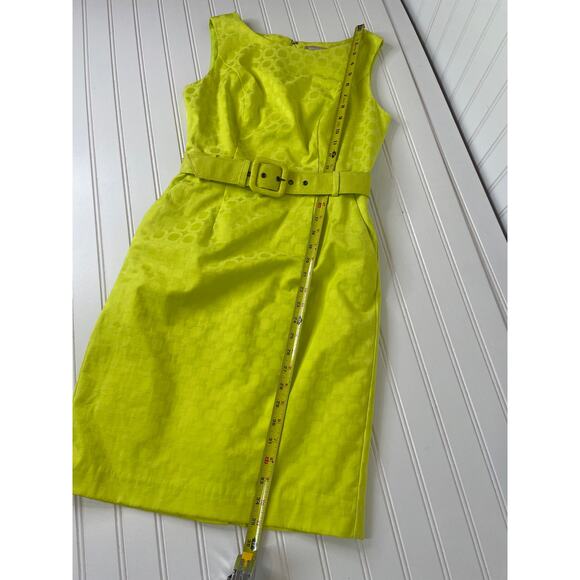 NWOT Banana Republic Canary Yellow Sleeveless Textured Lined Belt Sheath Dress 0 - Picture 4 of 8